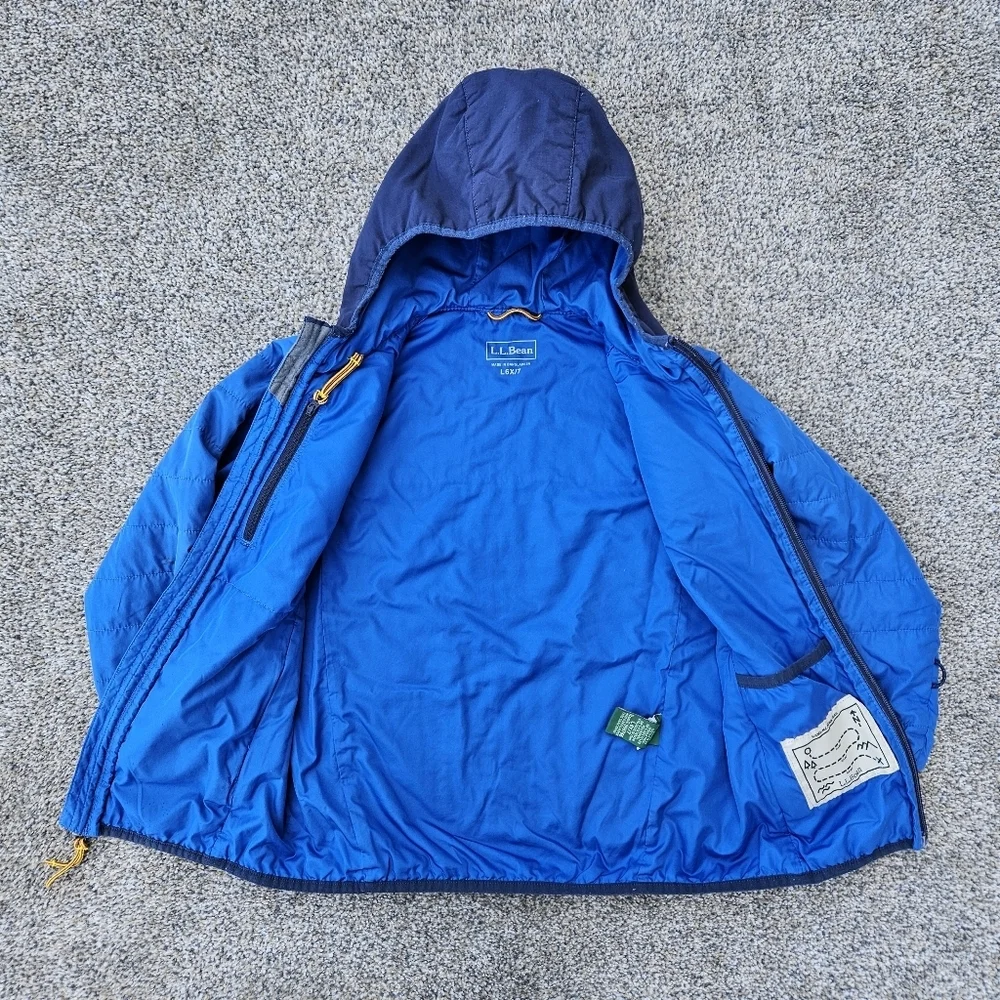 LL Bean Discovery Trail Jacket Synthetic Down Coat Blue Black Zip Up Youth L